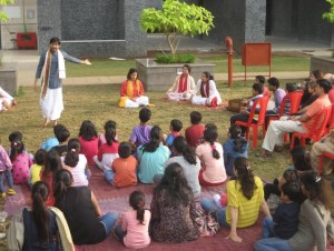 A performance in the garden of an apartment complex in Mumbai