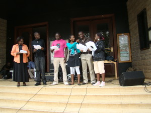 Students at the University of Nairobi. Reading from the play 